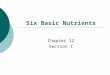 Six Basic Nutrients Chapter 12 Section 1. Carbohydrates (65% of your diet)  Definition = A class of nutrients that contains sugars and starches and is