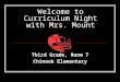 Welcome to Curriculum Night with Mrs. Mount Third Grade, Room 7 Chinook Elementary