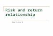 Risk and return relationship Lecture 2. Lecture outline What is risk? How risk is measured? Types of risk Risk Characteristics of Technology Start-ups
