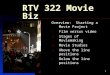 9/4/20151 RTV 322 Movie Biz Overview: Starting a Movie Project I. Film versus video II. Stages of Moviemaking III. Movie Studios IV. Above the line positions