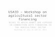 USAID – Workshop on agricultural sector financing RISKS TO WHICH BANKS ARE EXPOSED IN CONNECTION WITH FINANCING IN THE AGRICULTURAL SECTOR Workshop on