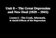 Unit 8 – The Great Depression and New Deal (1929 – 1941) Lesson 2 – The Crash, Aftermath, & Social Effects of the Depression