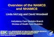 1 Linda McCaig and David Woodwell Ambulatory Care Statistics Branch Division of Health Care Statistics Overview of the NAMCS and NHAMCS