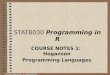 Dr. Ken Hoganson, © August 2014 Programming in R STAT8030 Programming in R COURSE NOTES 1: Hoganson Programming Languages