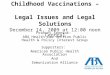 Childhood Vaccinations – Legal Issues and Legal Solutions December 14, 2009 at 12:00 noon Central Primary Sponsor: ABA Health Law Section Public Health