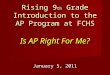 Rising 9 th Grade Introduction to the AP Program at FCHS Is AP Right For Me? January 5, 2011
