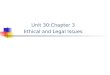 Unit 30:Chapter 3 Ethical and Legal Issues. Overview Ethics and Legal Issues Ethics & Ethical Codes The Problem of Self-Regulation Privacy Privacy within