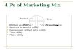 4 Ps of Marketing Mix Utilities created by marketers for customers: Product or service utility Possession utility / price utility Time utility Place utility