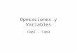 Operaciones y Variables Cap2, Cap4. Operation Operator Addition + Subtraction - Multiplication * Division / Modulus Division % Theses operators are binary,