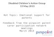 Disabled Children’s Action Group 13 May 2013 Hot Topic: Emotional support for parents Feedback from the pinpoint parent carer participation network meetings