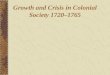 Growth and Crisis in Colonial Society 1720–1765. Freehold Society in New England Farm Families: Women’s Place Abundant land in the American colonies,