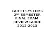 EARTH SYSTEMS 2 ND SEMESTER FINAL EXAM REVIEW GUIDE 2012-2013