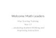 Welcome Math Leaders Mac Scoring Training Year 17 …analyzing student thinking and improving instruction