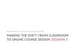 MAKING THE SHIFT: FROM CLASSROOM TO ONLINE COURSE DESIGN: SESSION 3 Patricia McGee, PhD and Veronica Diaz, PhD