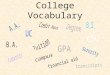 College Vocabulary. Secondary Education Post-Secondary Education Degree Certificate JC – Junior College 4 year College – UC 10 / CSU 23 / 75 Private A.A