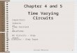 Grossman/ Melkonian 0 Chapter 4 and 5 Time Varying Circuits Capacitors Inductors Time Constant T C Waveforms RC Circuits – Step Input RL Circuits – Step
