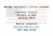 MASON DISTRICT LITTLE LEAGUE Coaches Clinic Majors & AAA Spring 2014 Barry Leopold bleopold@cox.net 703-402-6145