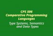 CPS 506 Comparative Programming Languages Type Systems, Semantics and Data Types