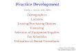 Practice Development Charles J. Arcoria, DDS, MBA Demographics Location Leasing/Purchasing Options Financing Selection of Equipment/Supplies Fee Schedules