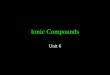 Ionic Compounds Unit 6. Writing Formulas Elements occur in constant whole number ratios in a compound (Law of Definite Proportions). In a chemical formula