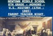 NEWTOWN MIDDLE SCHOOL 8TH GRADE – HONORS - U.S. HISTORY (1754 - 1865) PARENT TEACHER NIGHT MR. JOE FABRIZIO Signing of Declaration of Independence