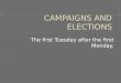 The first Tuesday after the first Monday..  1. Campaign and debate for primary elections  Candidate for the two major parties chosen by primary process