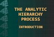 THE ANALYTIC HIERARCHY PROCESS INTRODUCTION. The Analytic Hierarchy Process (AHP) is an alternate approach to expected utility. AHP successfully addresses