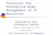 Processes for Enterprise-Wide Management of IT Resources EDUCAUSE’01 Pre-conference Seminar James Penrod & John Wasileski The University of Memphis