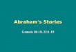 Abraham's Stories Genesis 18-19, 22:1-19. Abraham The first patriarch of the Isrealites / Isreal / the Hebrew / Jewish peopleThe first patriarch of the