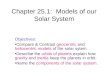 Chapter 25.1: Models of our Solar System Objectives: Compare & Contrast geocentric and heliocentric models of the solar sytem. Describe the orbits of planets