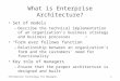 What is Enterprise Architecture? Set of models –Describe the technical implementation of an organization’s business strategy and business processes “Form