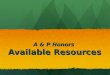 A & P Honors Available Resources. What are the Resources? Fundamentals of Anatomy & Physiology Fundamentals of Anatomy & Physiology InterActive Physiology
