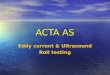 ACTA AS Eddy current & Ultrasound Roll testing. ACTA 1962 – 2002 40 years of High Tech, 40 years of High Tech, Quality, and Customer Care 40 years of