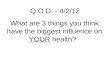 Q.O.D. - 4/2/12 What are 3 things you think have the biggest influence on YOUR health?