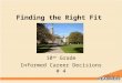 Finding the Right Fit 10 th Grade Informed Career Decisions # 4
