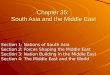 Chapter 35: South Asia and the Middle East Section 1: Nations of South Asia Section 2: Forces Shaping the Middle East Section 3: Nation Building in the