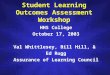Student Learning Outcomes Assessment Workshop HHS College October 17, 2003 Val Whittlesey, Bill Hill, & Ed Rugg Assurance of Learning Council
