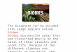 The biosphere can be divided into large regions called biomes. Biomes are massive areas that are classified mostly on the basis of their climates and plant