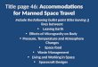 Title page 46: Accommodations for Manned Space Travel Include the following bullet point titles leaving 3 lines between: Leaving Earth Effects of Microgravity