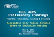 TELL ACPS Preliminary Findings Teaching, Empowering, Leading & Learning TELL ACPS Preliminary Findings Teaching, Empowering, Leading & Learning Alexandria