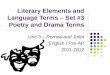 Literary Elements and Language Terms – Set #3 Poetry and Drama Terms Unit 3 – Romeo and Juliet English I Pre-AP 2011-2012