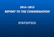 STATISTICS 2014-2015 REPORT TO THE CONGREGATION. 2014 STATISTICS MEMBERSHIPATTENDANCE PERSONAL WORK GROUPS