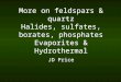 More on feldspars & quartz Halides, sulfates, borates, phosphates Evaporites & Hydrothermal JD Price