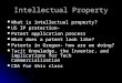 Intellectual Property What is intellectual property? What is intellectual property? US IP protection- US IP protection- Patent application process Patent