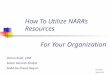 How To Utilize NARA’s Resources For Your Organization Donna Read, CRM Senior Records Analyst NARA-Southeast Region FGCARMA March 2006
