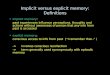 Implicit versus explicit memory: Definitions implicit memory: past experiences influence perceptions, thoughts and actions without awareness of person
