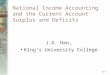 National Income Accounting and the Current Account Surplus and Deficits J.D. Han, King’s University College 12-1