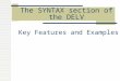 The SYNTAX section of the DELV Key Features and Examples