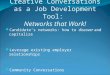 Creative Conversations as a Job Development Tool: Networks that Work! Candidate’s networks: how to discover and capitalize Leverage existing employer relationships