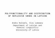 POLYFUNCTIONALITY AND DISTRIBUTION OF REFLEXIVE VERBS IN LATVIAN Andra Kalnača, Ilze Lokmane Department of Latvian and General Linguistics University of